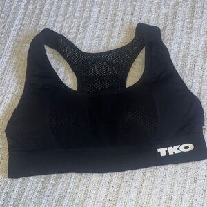🔴TKO black sports bra mesh and nylon removable padding says sz L runs sm fitsS/M